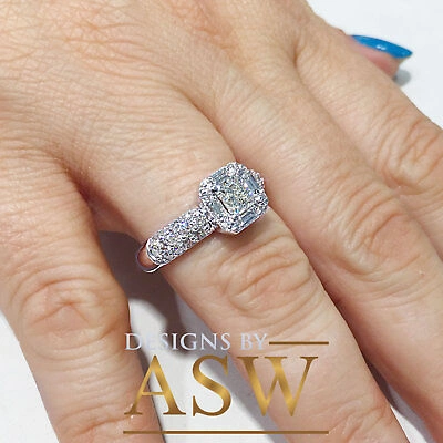 Pre-owned Asw 14k White Solid Gold Princess Cut Moissanite Diamond Engagement Halo Ring 2.00ct