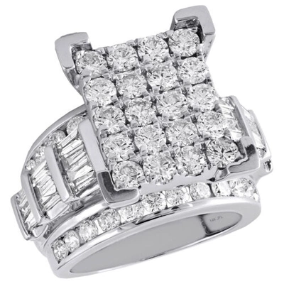 Pre-owned Jfl Diamonds & Timepieces 14k White Gold Round & Baguette Diamond Rectangle Cluster Engagement Ring 2 Ct.