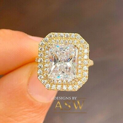 Pre-owned Asw 14k Yellow Gold Radiant Moissanite And Natural Diamond Engagement Ring 3.50ctw