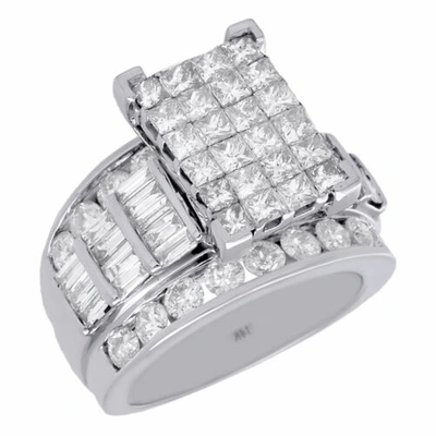 Pre-owned Jfl Diamonds & Timepieces Diamond Engagement Ring 14k White Gold Princess Round & Baguette Cut 4 Ct
