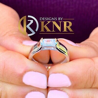 Pre-owned Knr 14k White Gold Emerald Cut Diamond Engagement Ring Semi Tension Set Bridal 1.00c In I