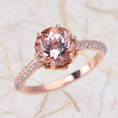 Pre-owned Patrick's Design 2.45ct 8mm Morganite Louts Flower & Diamond Engagement Ring 14k Rose Gold Pd8m In Rose / Peach