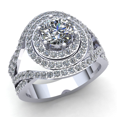 Pre-owned Jewelwesell Natural 1.5ct Round Diamond Ladies Bridal Double Halo Engagement Ring 10k Gold