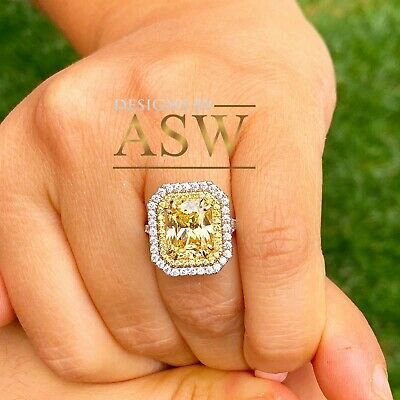 Pre-owned Asw 6.00 Carats 14k Solid White Gold Radiant Simulated Diamond Engagement Ring Halo