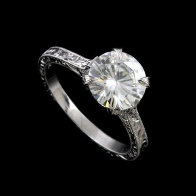 Pre-owned Ppluxury 8mm Forever One Moissanite Hand Engraved Crafted Cathedral Engagement Ring