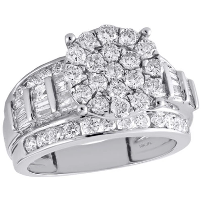 Pre-owned Jfl Diamonds & Timepieces 10k White Gold Round Diamond Circle Cluster Ladies Designer Engagement Ring 2 Ct