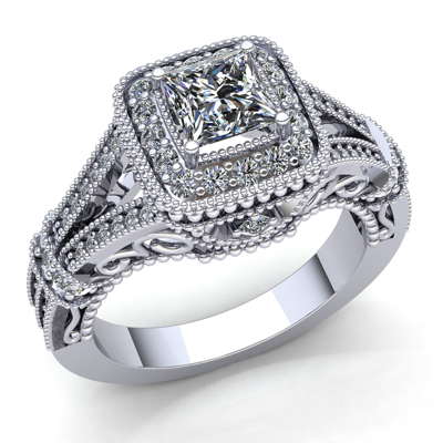 Pre-owned Jewelwesell 2ctw Princess Diamond Ladies Milgrain Halo Engagement Ring 14k Gold