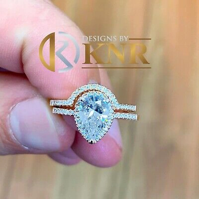 Pre-owned Knr Inc 14k Rose Gold Pear Forever Moissanite And Diamonds Engagement Ring Halo 2.00ctw In Pink