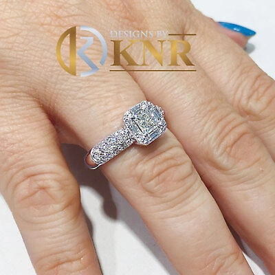 Pre-owned Knr Inc 14k White Gold Princess Cut Moissanite And Diamond Engagement Ring Bridal 1.70ct