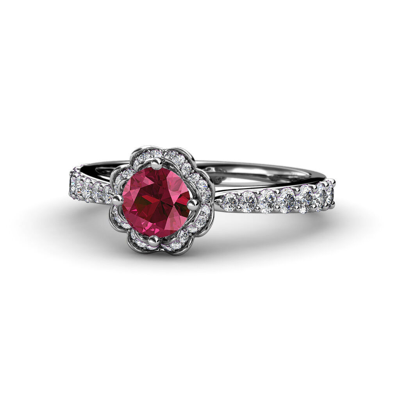 Pre-owned Trijewels Rhodolite Garnet & Diamond (si2-i1, G-h) Floral Halo Engagement Ring 14k Gold In G - H
