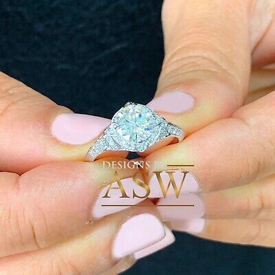 Pre-owned Asw 14k White Solid Gold Round Forever One Moissanite Diamond Engagement Rings 1.65