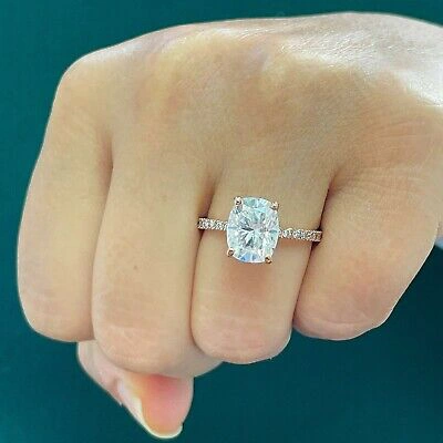 Pre-owned Knr 14k Solid Rose Gold Cushion Cut Moissanite And Diamonds Engagement Ring 3.75ftw In Pink