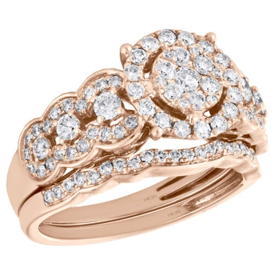 Pre-owned Jfl Diamonds & Timepieces 14k Rose Gold Round Diamond Bridal Wedding Engagement Ring Curved Band Set 1 Ct. In White