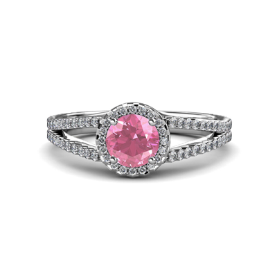 Pre-owned Trijewels Pink Tourmaline & Diamond (si2-i1, G-h) Halo Engagement Ring 1.38 Ct Tw 14k Gold