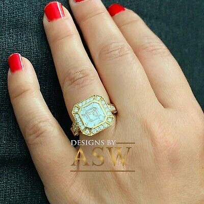 Pre-owned Asw 14k Yellow Gold Asscher Cut Moissanite And Natural Diamond Engagement Ring 4.60