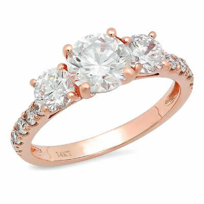 Pre-owned Pucci 2.02 Ct Round Cut Genuine Cultured Diamond Stone 18k Rose Gold Three-stone Ring In G-h