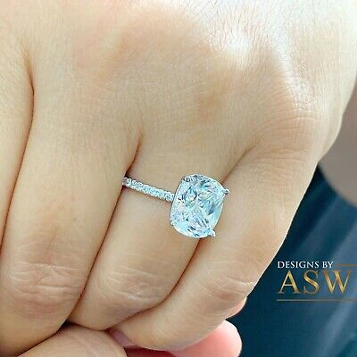 Pre-owned Asw 14k Solid White Gold Cushion Cut Moissanite Engagement Ring Solitaire 4.00ct