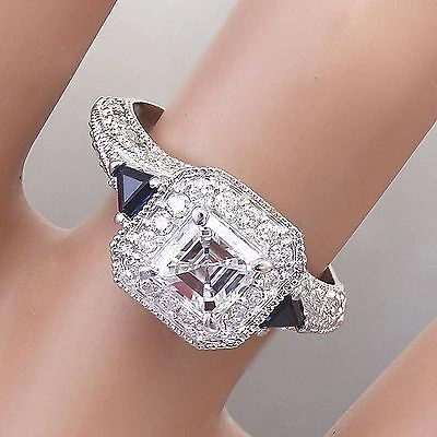 Pre-owned Knr Inc 18k White Gold Asscher Forever One Moissanite Diamond Engagement Halo Ring 2.00c