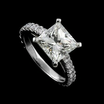 Pre-owned Ppluxury Princess Cut Diamonds Contemporary Style Platinum 950 Engagement Ring Setting
