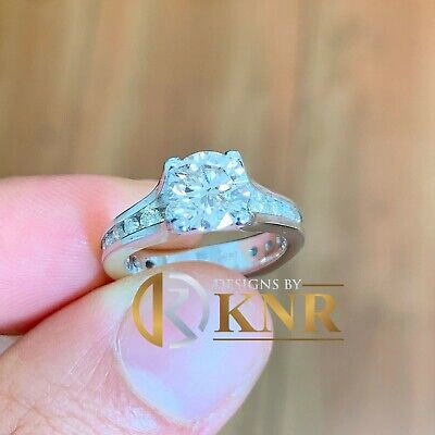 Pre-owned Charles & Colvard 14k White Gold Round Forever One Moissanite Diamonds Engagement Ring 2.50ctw