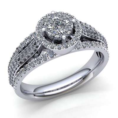 Pre-owned Jewelwesell Genuine 3ct Princess Cut Diamond Ladies Cluster Halo Engagement Ring 18k Gold
