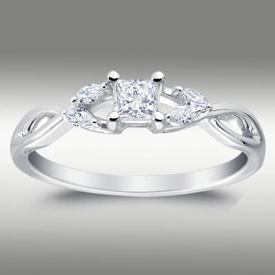 Pre-owned Arista Jewels Princess Cut .50ct Diamond Ring Wispy Vines Marquise Diamond Buds 14k White Gold In White/colorless