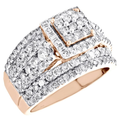 Pre-owned Jfl Diamonds & Timepieces 10k Rose Gold Diamond Engagement Ring Cathedral Shank Square Halo Center 2 Ct. In White