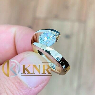 Pre-owned Knr 14k Solid Heavy Yellow Gold Round Moissanite Engagement Ring Tension 1.25ct