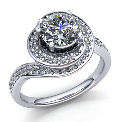 Pre-owned Jewelwesell 1ctw Round Diamond Ladies Twisted Halo Solitaire Engagement Ring 18k Gold