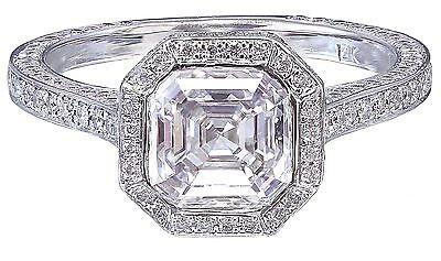 Pre-owned Charles & Colvard 14k White Gold Asscher Forever One Moissanite And Diamond Engagement Ring 2.05ct