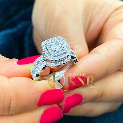 Pre-owned Knr Heavy 14k White Gold Round Moissanite Diamond Engagement Ring And Band 1.75ctw
