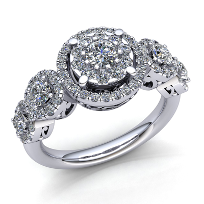 Pre-owned Jewelwesell 5ct Round Brilliant Cut Diamond Ladies Cluster Halo Engagement Ring 14k Gold