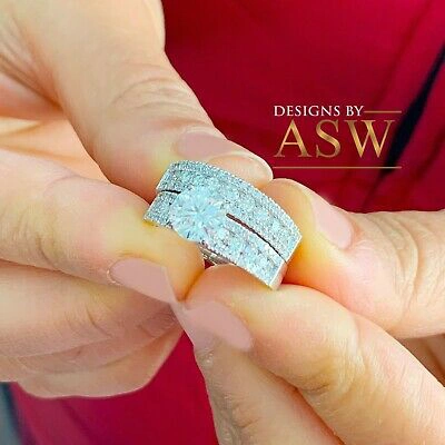 Pre-owned Asw Huge 14k Solid White Gold Round Cut Moissanite Diamond Engagement Ring Band 3.10