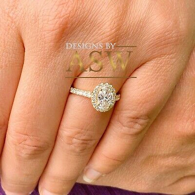 Pre-owned Asw 14k Solid Yellow Gold Oval Moissanite And Natural Diamond Engagement Ring 1.50ct