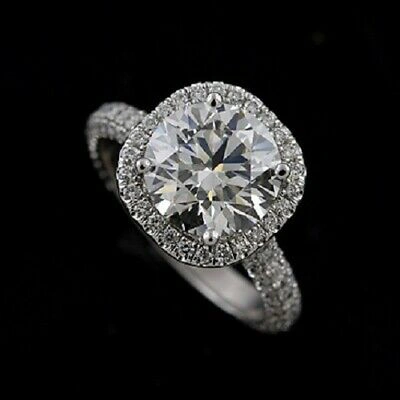 Pre-owned Ppluxury Round Forever One Moissanite Diamond Pave Set Platinum Engagement Ring