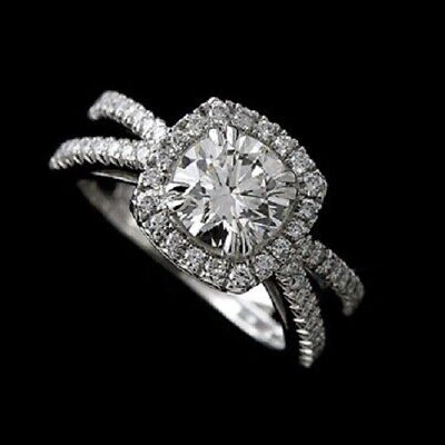 Pre-owned Ppluxury Forever One Moissanite Platinum Cut Down Pave Diamond Engagement Ring