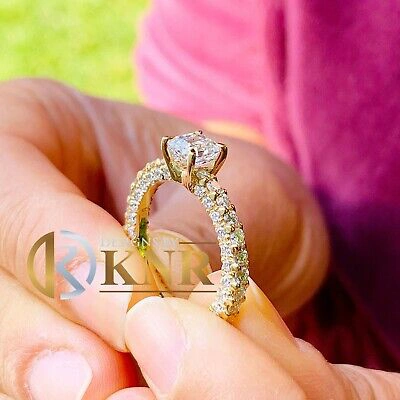 Pre-owned Knr 14k Yellow Gold Asscher Cut Diamond Engagement Ring Prong Set Three Side 2.90ctw In H