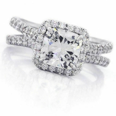 Pre-owned Tiffany & Co Gia Certified 3.00 Carat Diamond Engagement Ring Cushion Cut 14k White Gold In I (with Slight Tint Of Color)
