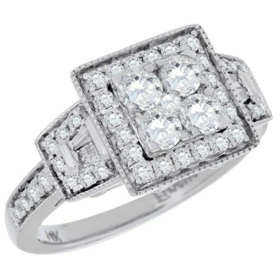 Pre-owned Jfl Diamonds & Timepieces Diamond Engagement Ring 14k White Gold Halo Antique Style Round Cut 1.16 Ct.