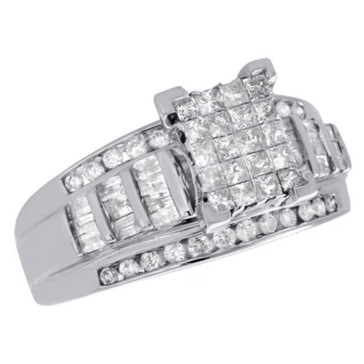 Pre-owned Jfl Diamonds & Timepieces 10k White Gold Real Princess Cut Diamond Rectangle Wedding Engagement Ring 1 Ct.