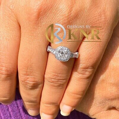 Pre-owned Knr Inc 14k White Gold Cushion Forever One Moissanite Diamond Engagement Ring Bezel 1.65