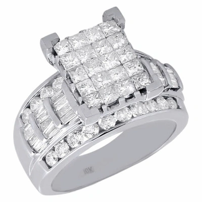 Pre-owned Jfl Diamonds & Timepieces 10k White Gold Ladies Princess Cut Diamond Wedding Engagement Ring Set 2.01 Ct.