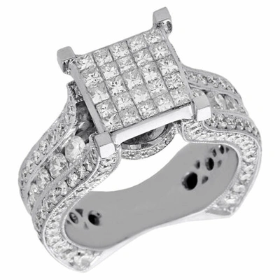 Pre-owned Jfl Diamonds & Timepieces 14k White Gold Princess Cut Diamond Antique Style Wedding Engagement Ring 4.1 Ct