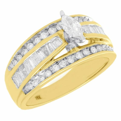 Pre-owned Jfl Diamonds & Timepieces Ladies 14k Yellow Gold Marquise Cut Solitaire Diamond Engagement Ring 1 Ct. In White