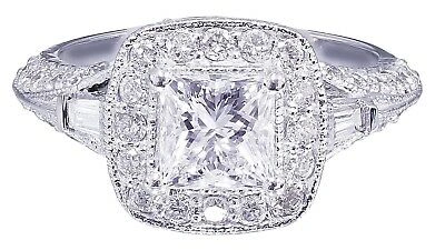 Pre-owned Knr 14k White Gold Princess Cut Diamond Engagement Ring Deco 2.00ctw H-vs2 Egl Usa