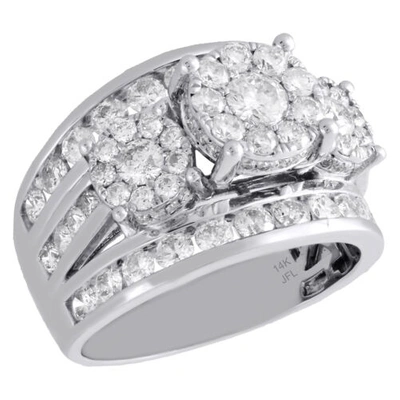 Pre-owned Jfl Diamonds & Timepieces 14k White Gold Three Solitaire Diamond Engagement Ring Flower Set 2.50 Ct.