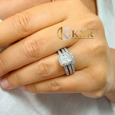 Pre-owned Knr Inc 14k White Gold Princess Moissanite And Natural Diamond Engagement Rings 2.50ctw