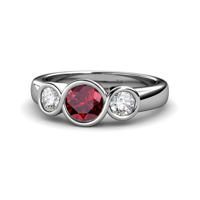 Pre-owned Trijewels Ruby & Diamond Infinity Three Stone Ring 1.85 Ctw In 14k Gold Jp:108975