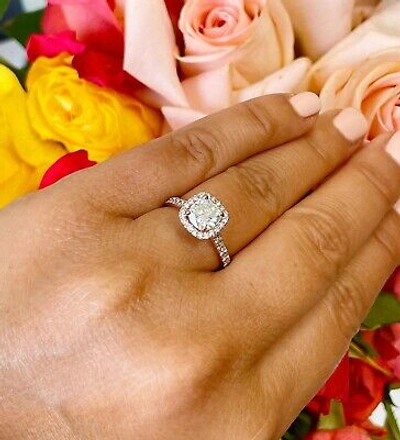 Pre-owned Asw 14k Rose Solid Gold Cushion Cut Moissanite Diamond Engagement Halo Ring 1.80ctw In White