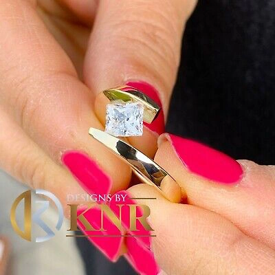 Pre-owned Knr 14k Yellow Gold Princess Forver One Moissanite Engagement Ring Tension 1.00ct